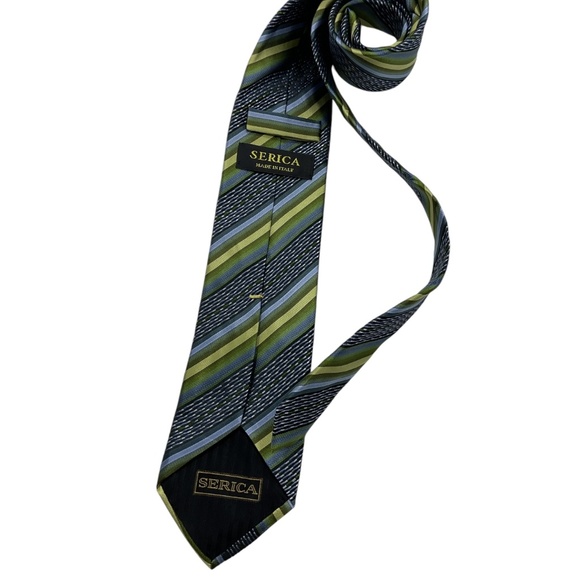 SERICA Blue/Green Striped Silk DESIGNER Tie HANDMADE ITALY - Picture 2 of 4
